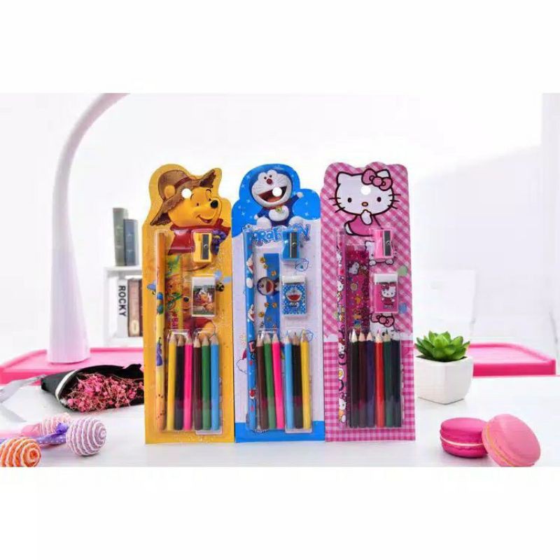 HH5 Alat Tulis + BONUS 6pcs pensil warna Peralatan Menulis Mewarnai Menggambar Melukis Edukasi TK SD