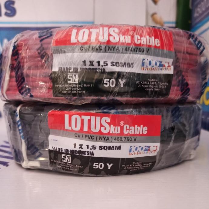 Kabel Nya / Kabel Tunggal Asli Tembaga 1X1,5 Lotus 50Y Sni