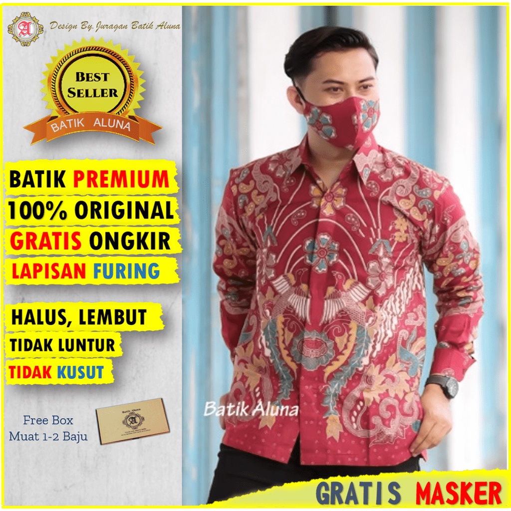 Batik Modern Alisan Pria lengan panjang original Premium baju batik pria slimfit casual jumbo Aluna