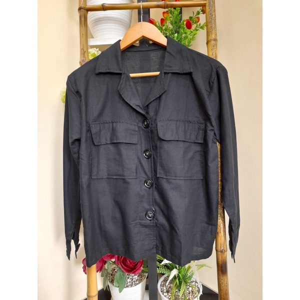 L-N LANORI KEMEJA LINEN KANCING BUTON PREMIUM WANITA - KEMEJA WANITA-HITAM