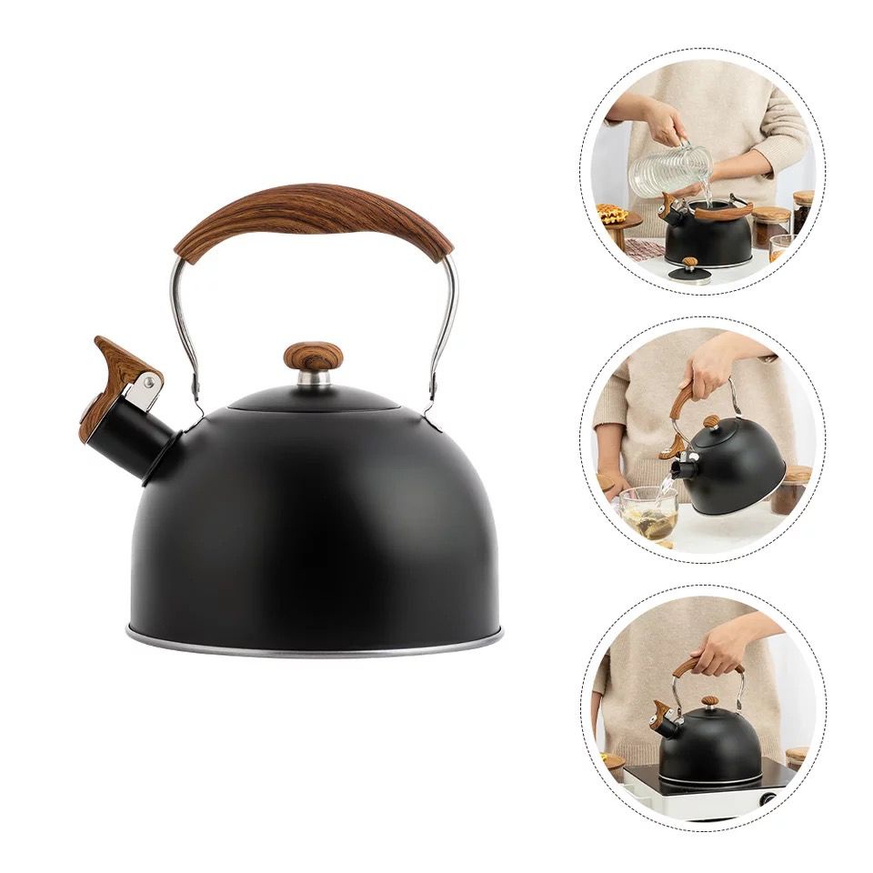 teko pemanas air wood grain nordic style / whistle kettle ceret kopi teh bunyi siul / whistling coffee tea pot water kettle