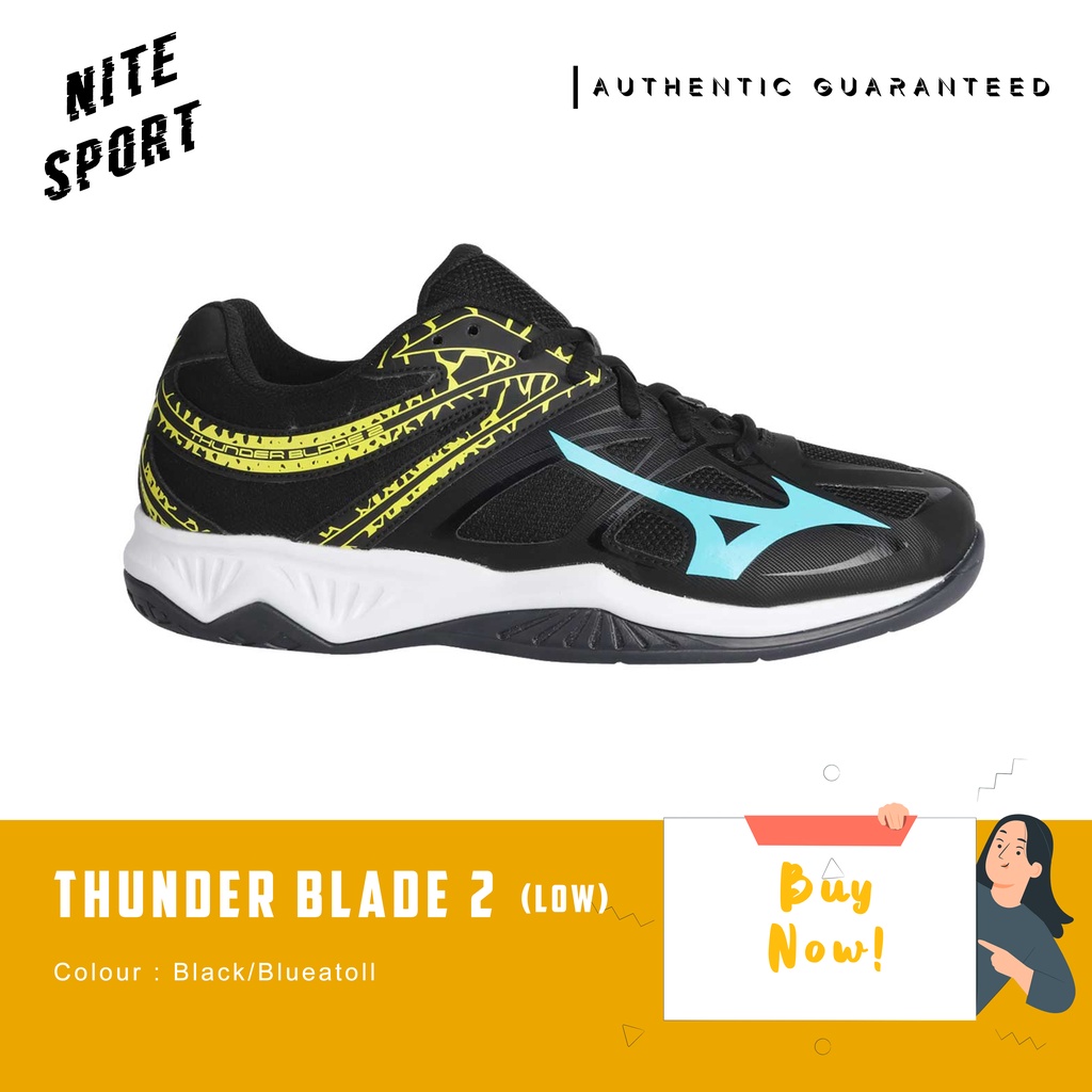 Sepatu Volly Mizuno Thunder Blade 2 Black Blue Atoll Flash