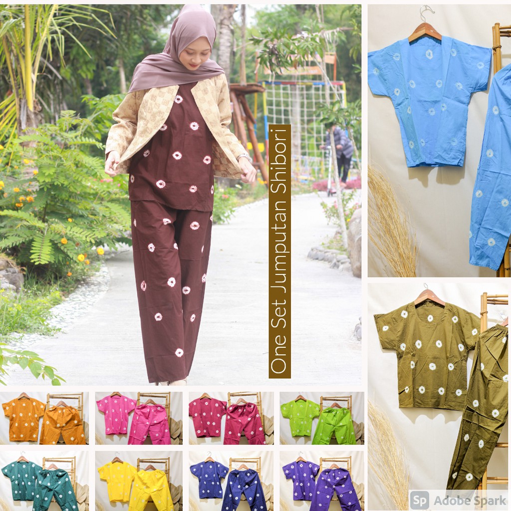 Setelan Jumput Jumputan Asli Celana Panjang Motif Klasik One Set Shibori