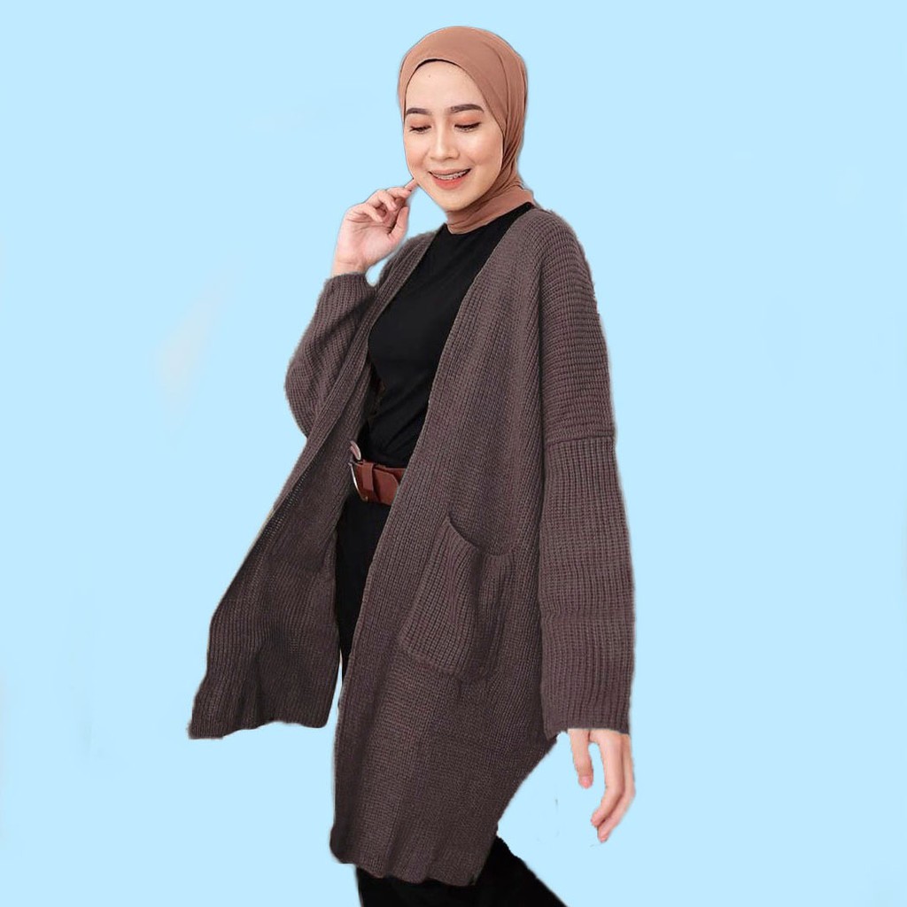 LONG CARDIGAN RAJUT TEBAL OVERSIZED MAGRA-COKLAT BURGANDY