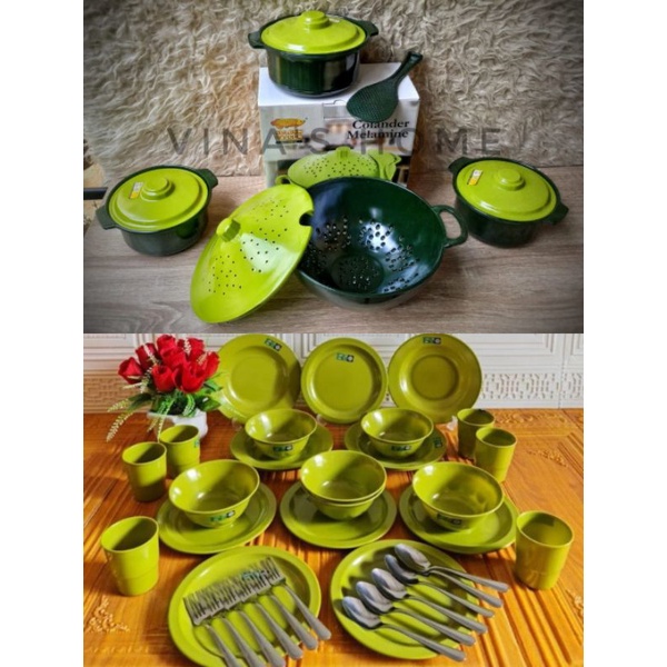 set piring melamin dan sangku nasi melamin golden dragon