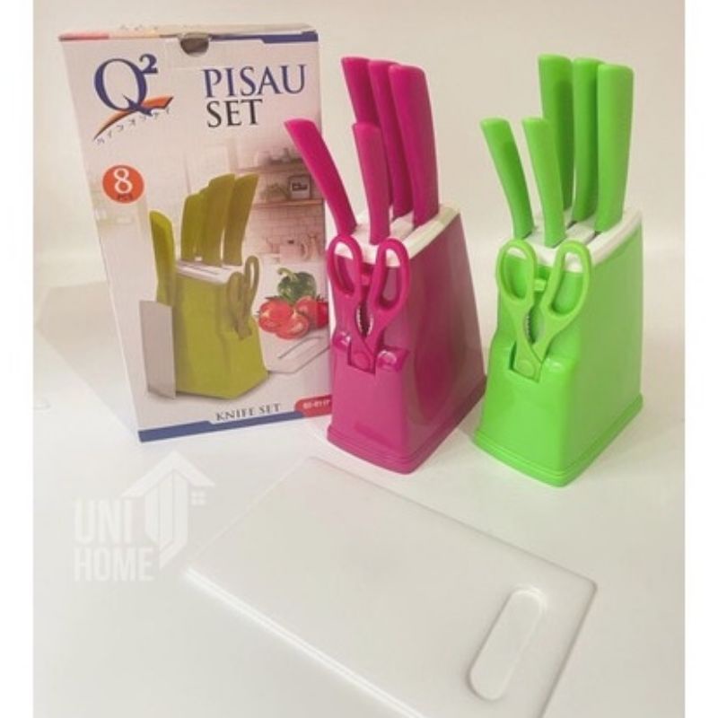 (COD)Pisau Set+Telenan/Pisau Warna Plus Telenan/Pisau Dapur Set Murah