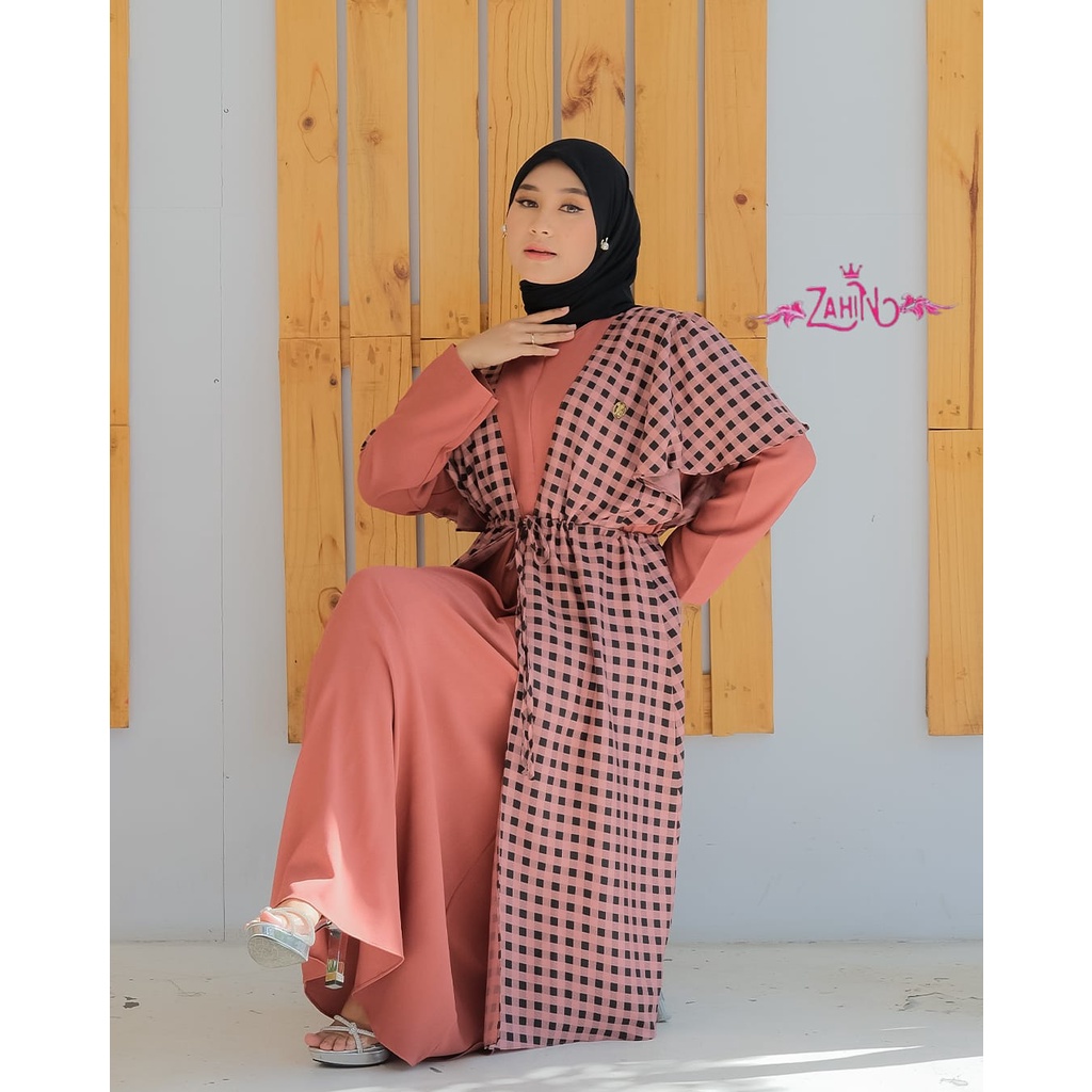 SET OUTER DRESS NAKILA GISTA MOTIF KOTAK BEST QUALITY DESAIGN ORI ZAHIN DAN WELTA