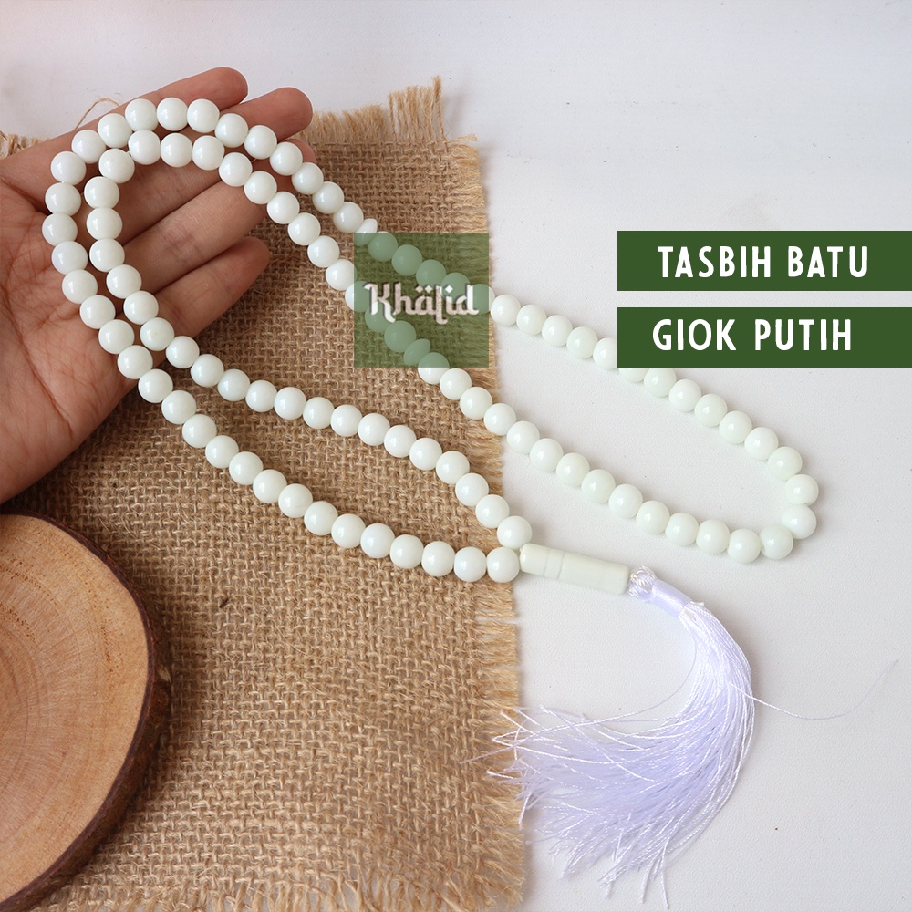 TASBIH BATU GIOK PUTIH / 99 BUTIR / 8 MM ASLI NATURAL