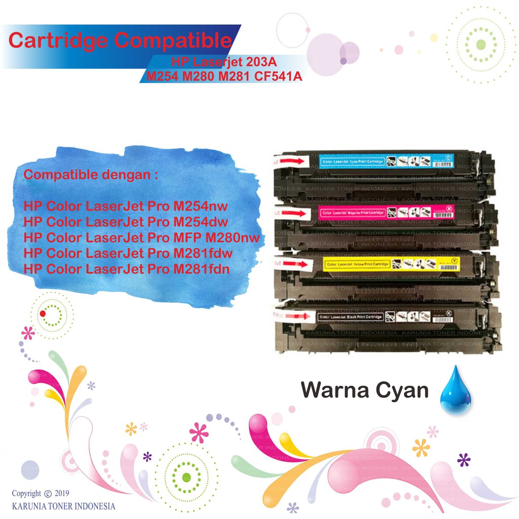 Cartridge Compatible Printer HP Laserjet 203A M280 M281 M254 M254DN CF541A CF543A CF542A CF540A CMYK