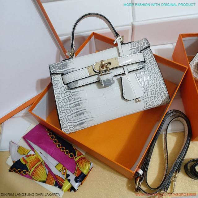 GROSIR 99 JAKARTA - TAS IMPORT HK CROCO WHITE HIMALAYA MINI WITH BOX SUPER BATAM HANDBAG SGT11R
