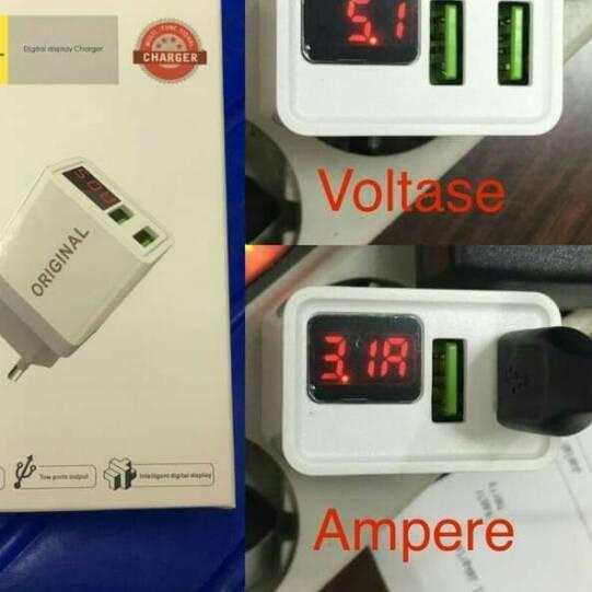 ♞ Kepala charger Quick Charge Digital Display Charger 2 Port USB Original ➸