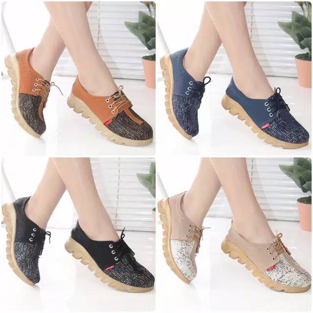 Sepatu Wanita Sneakers Tali Murah Casual Shoes Cewek Kulit DH06-3