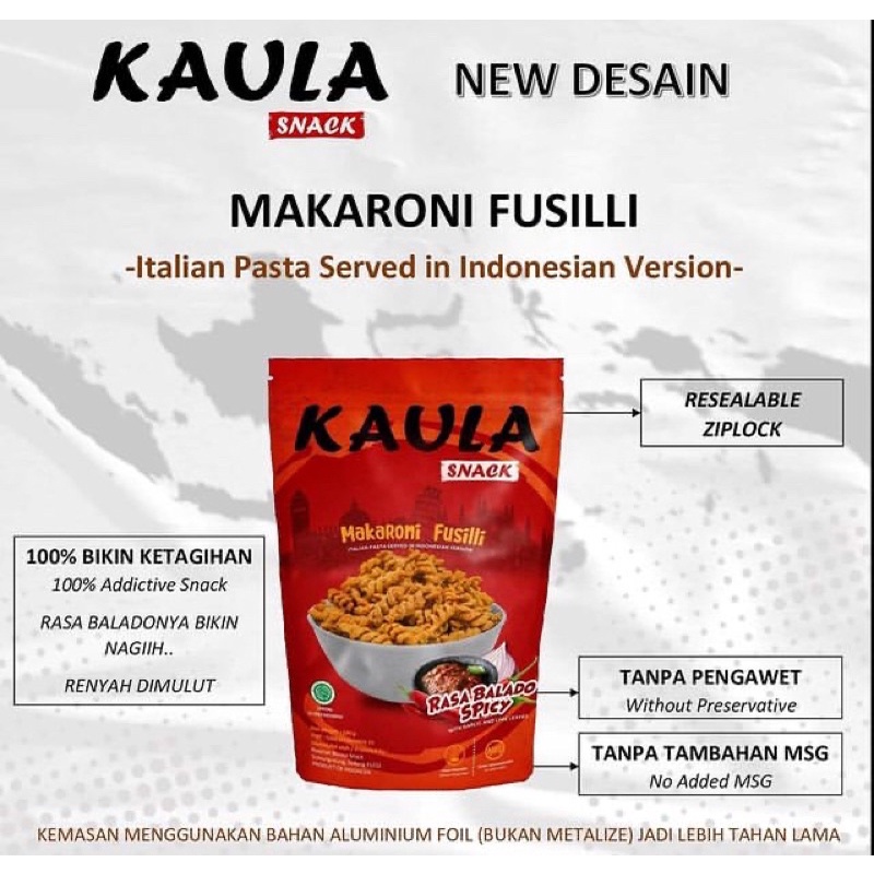 Makaroni Fusilli Kaula Extra Daun Jeruk NON MSG Tanpa Pengawet 100gr