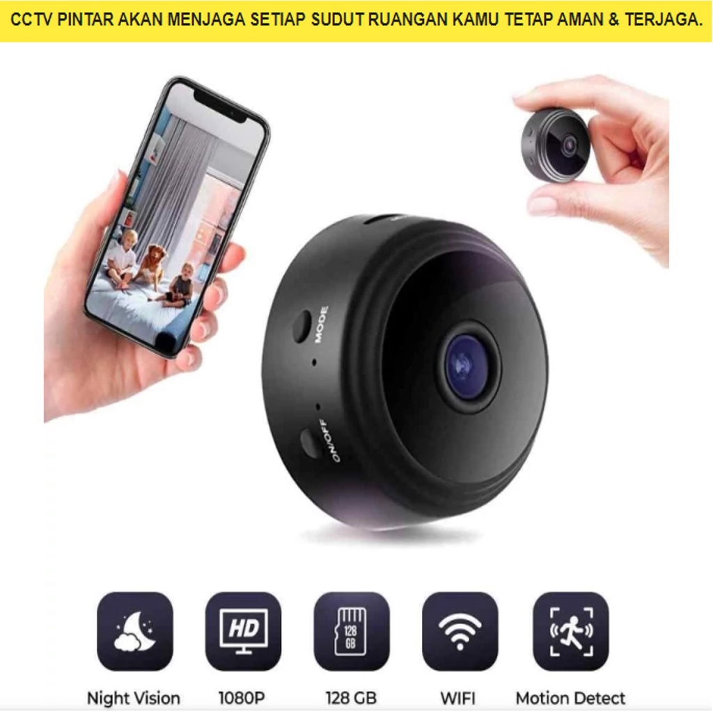 A2 CCTV Wifi Mini Tersembunyi Tanpa Kabel Jarak Jauh Lewat HP Portable Taffware Mini WiFi IP Camera 