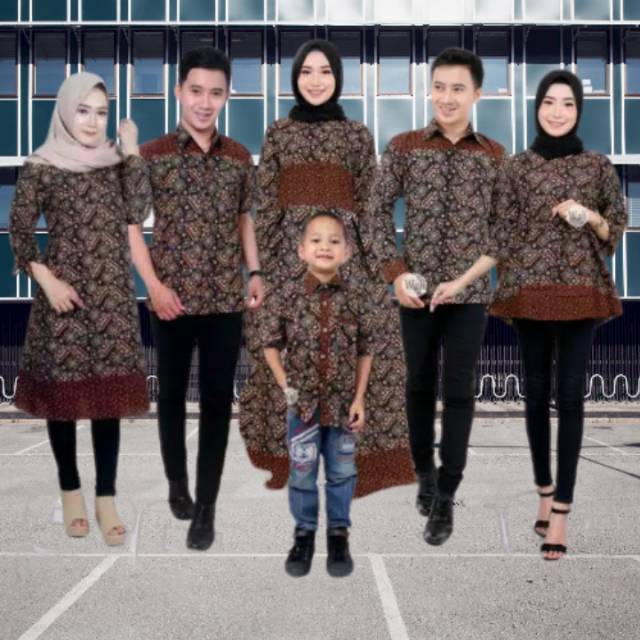 PROMO Batik Couple Keluarga Gamis Syari Maura Ruffle Gaun Kondangan Batik M L XL XXL