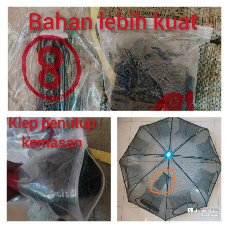 Bubu Jaring Perangkap Ikan Perangkap Udang Jaring Payung 8 Lobang