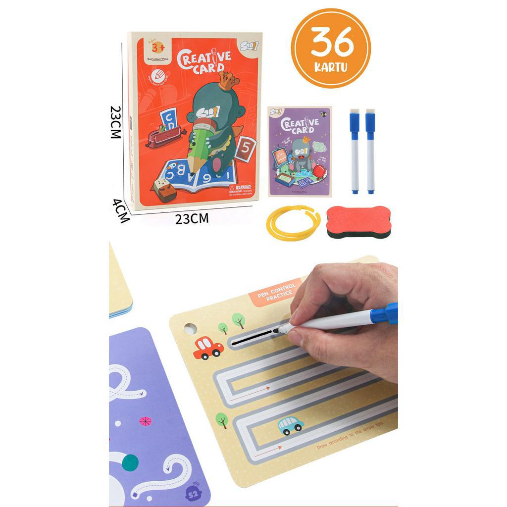 Creative Card 36 PCS 4 Level Mainan Edukasi Edukatif Menulis Full Color Bisa Dihapus Anti Air