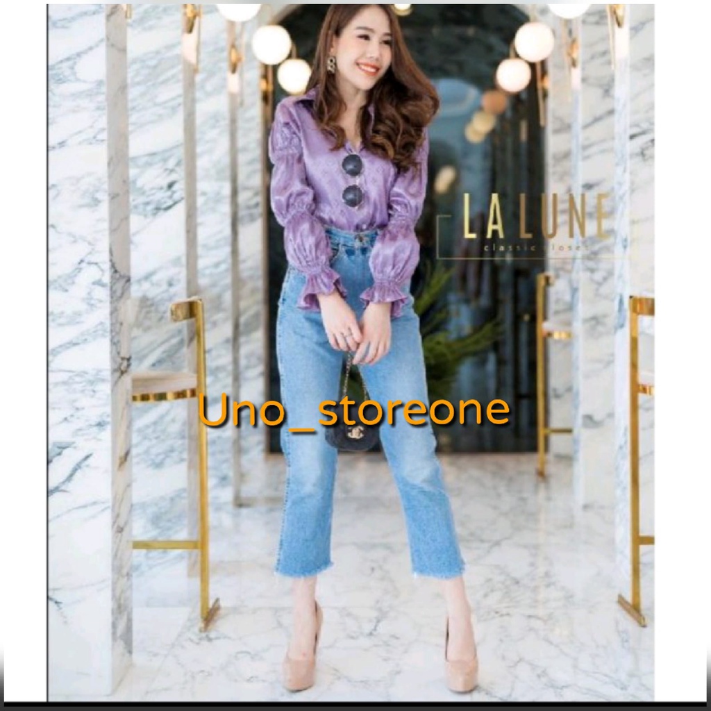 KEMEJA LALUNE MOTIF LV KERUT PUPLE  - ORIGINAL IMPORT BANGKOK UNO STORE ONE TERMURAH