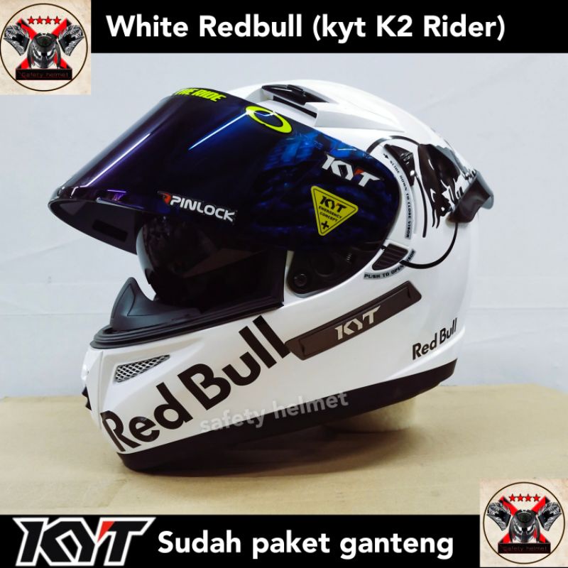 Kyt K2 RIDER- Modif paket Ganteng Redbull Helm full face Solid white double visor/helm dua kaca original-4