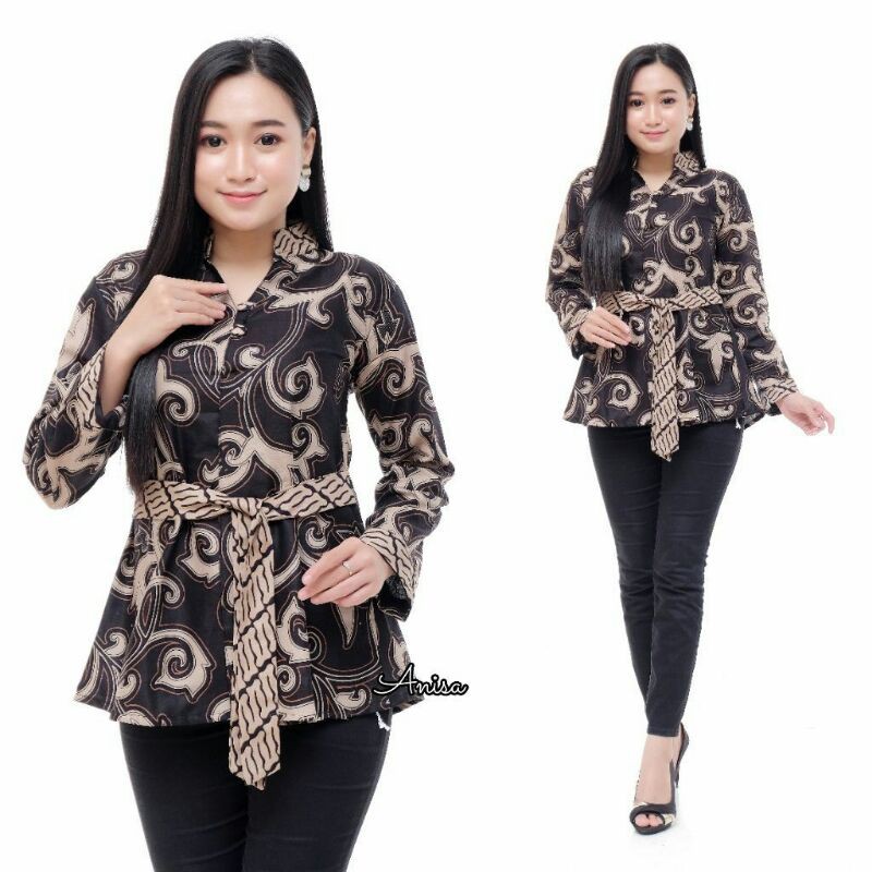 tey-17 Batik Wanita ASJ SA HRB026 Kenongo Kemeja Tosca Pendek-Blus Talping Hitam