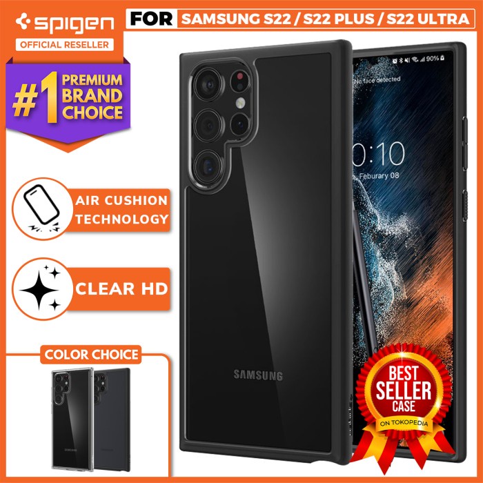 Case Samsung Galaxy S22 Ultra Plus Spigen Ultra Hybrid Clear Casing - S22 Plus, Matte Black