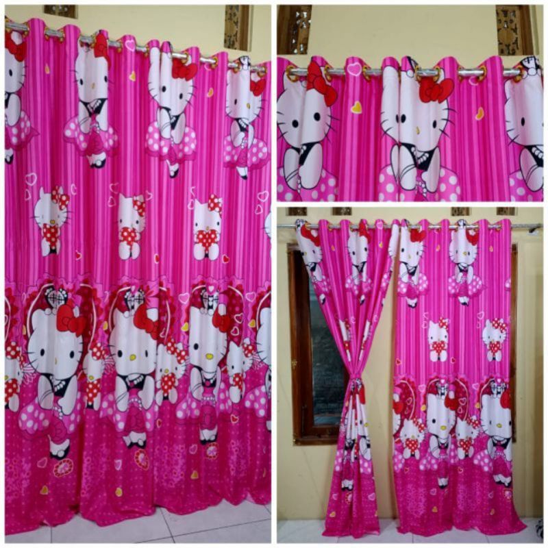 Horden Pintu Horden Jendela Murah Motif Hello Kitty Pink / Korden Jendela Smokring Besar Motif Hello