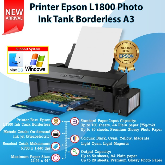 Epson Printer L1800 Print A3+ GARANSI RESMI A3 INFUS SUPPOR T DTF DTG