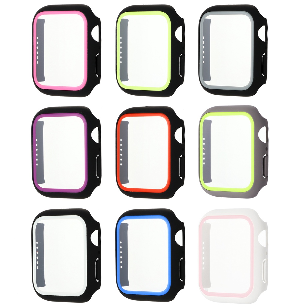 Duawarna Kaca+PC Cocok Untuk Apple Watch Case cho Apple Watch Pelindung Layar 38mm 40mm 42mm 44mm iWatch Series1 /2 /3 /4 /5 /6/SE Watch Cover Sarung Casing