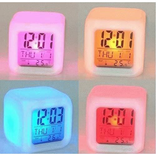 [CEV] Jam weker alarm Moody Clock Kubus Berubah 7 Warna Pengukur suhu