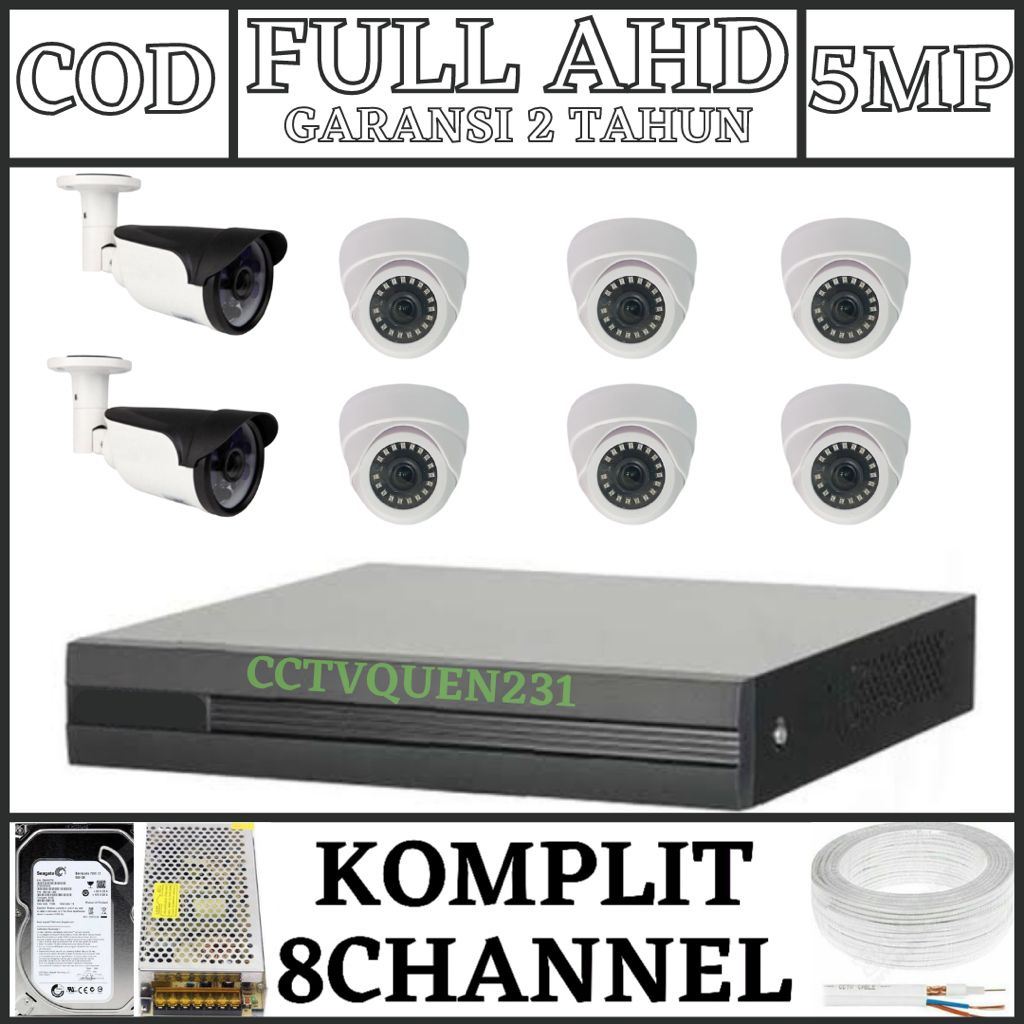 PAKET CCTV 8 CHANNEL 8 KAMERA 5MP 1080P FULL AHD IR SONY KOMPLIT