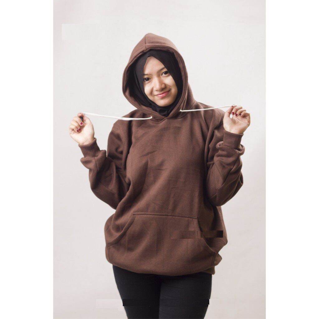 Hoodie polos warna coklat tua size L XL pria wanita.