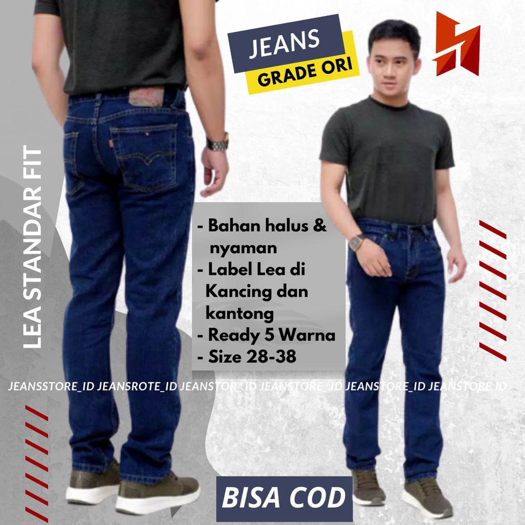 Celana Jeans Pria  Panjang Jeans Cowok Reguler Standar Fit Jins Lea Terbaru Celana Jeans Pria Origin