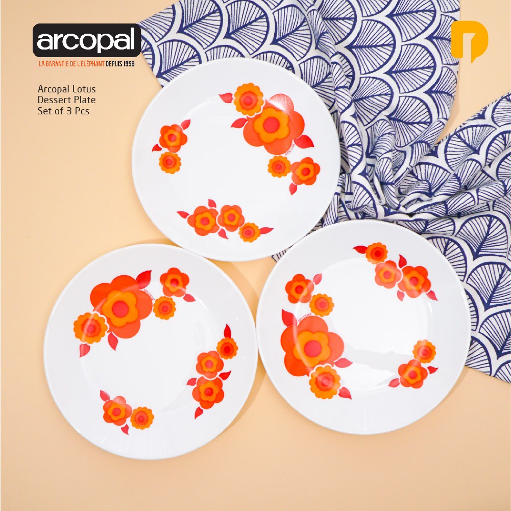 Piring Arcopal Lotus Dessert Plate Set of 3 Pcs