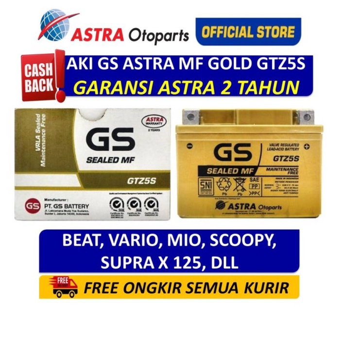 Aki Motor GS ASTRA Gold GTZ5S GTZ 5S Honda Beat Maintenance Free