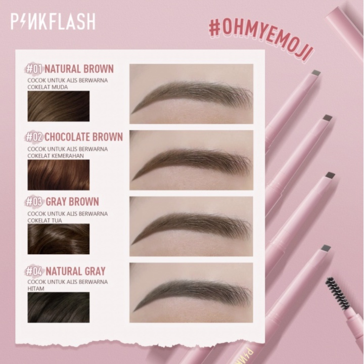 [ PINKFLASH ] OhMyEmoji Automatic Eyebrow Pencil Tahan Air Pigmen Pensil Alis PF013