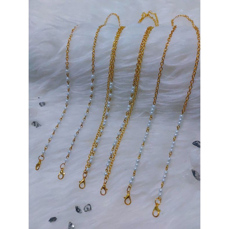 Strap Chain Masker Mutiara / Strap Chain Masker Mutiara Gold / Strap Rantai Mutiara Gold