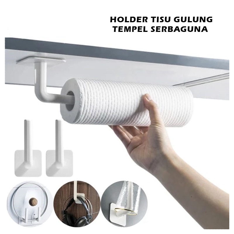 Tempat tisu tisue gulung dapur tempel / gantungan tempel serbaguna/ Cantolan serbaguna Holder Gantungan Tisu Gulung Tempel Dinding / Tempat Gantungan Tissue Toilet Peralatan Rumah Tangga Serbaguna Double Tape Transparan