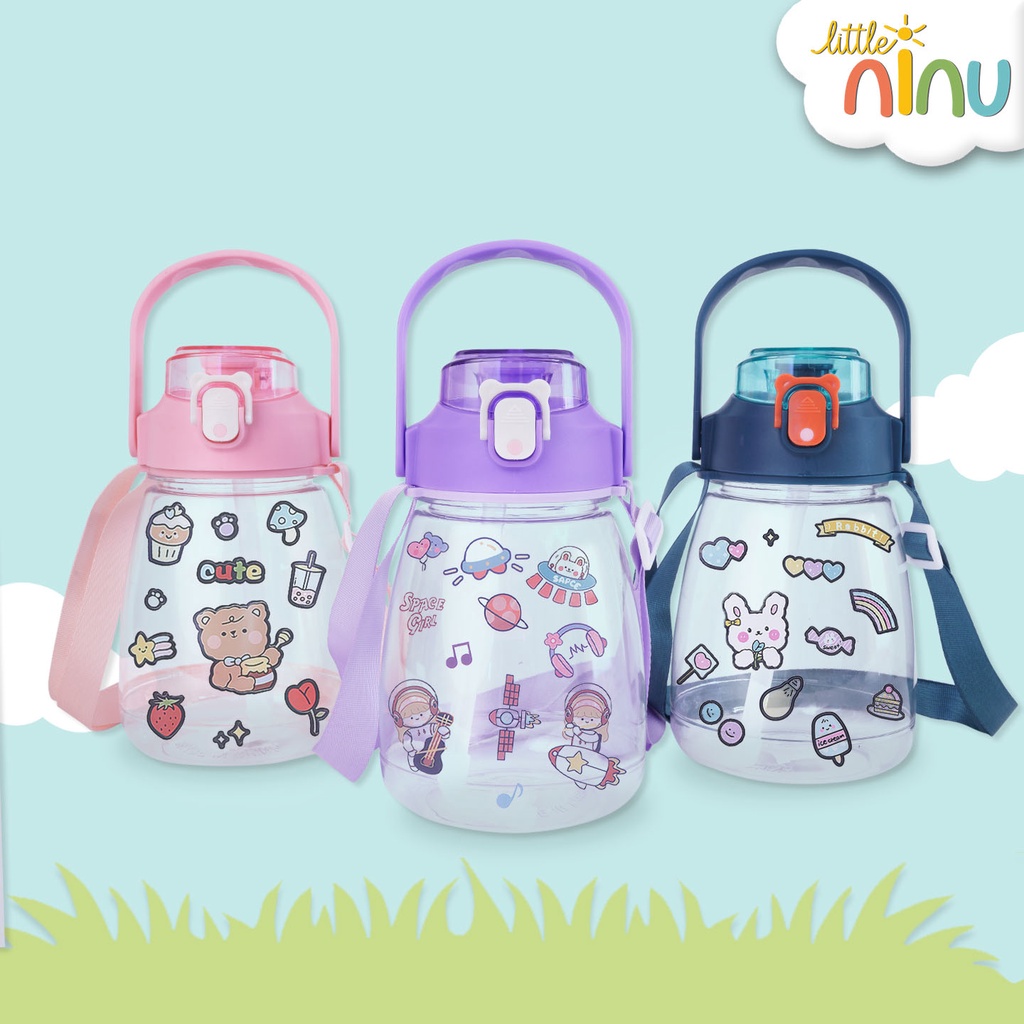 LITTLE NINU Botol Minum Anak Sedotan Straw Water Bottle 1300 ml