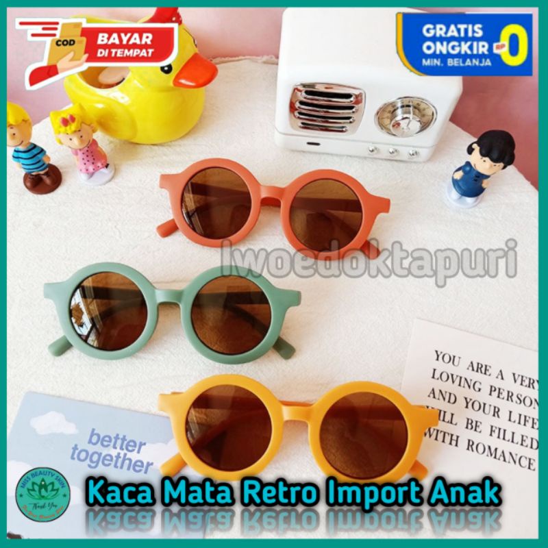 Kacamata Bulat Retro A1 Macaron Hitam Lucu Keren Kekinian Viral Kaca Mata Bayi dan Anak Usia 0-8 Tah