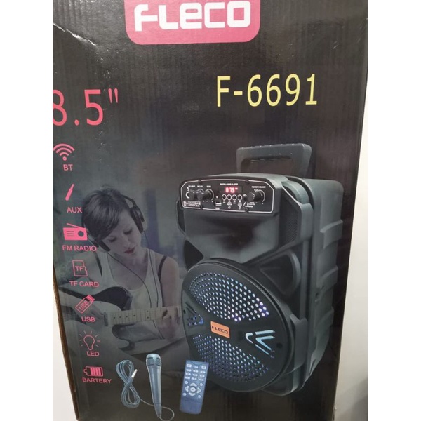 Speaker Bluetooth 8 Inchi Fleco F 8606 Gratis Microphone Karaoke Super Bass /Salon Aktif // F 6691