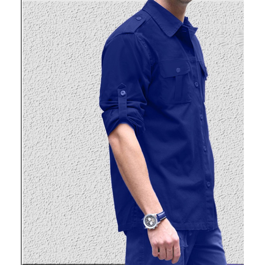 Kemeja Outdoor Crew / Lapangan / PDL Pria Panjang Biru Navy / Baju Seragam / Hiking / Tactical COD
