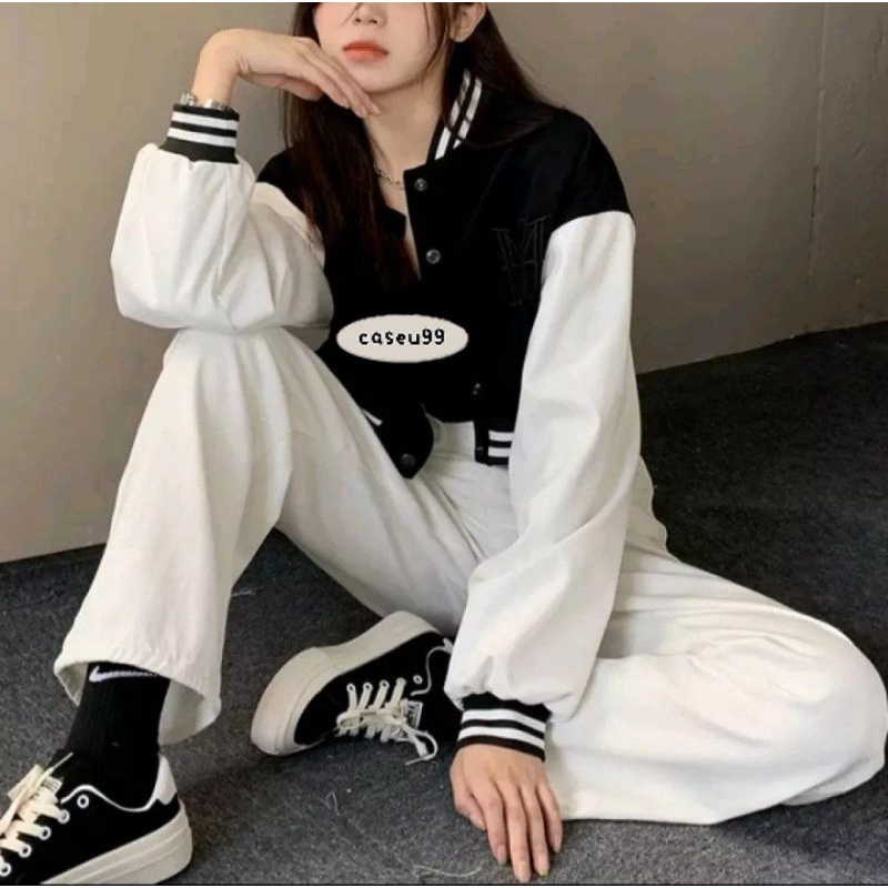 Jaket baseball crop wanita varsity jaket// jaket korean style ullzang crop cropped croppe jacket baseball gratis pop socket// freebies KPop