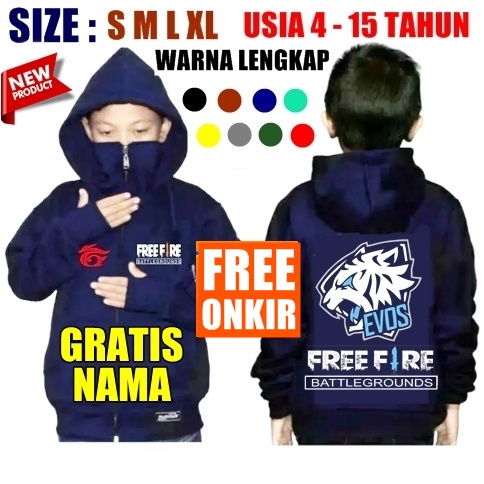 (BISA COD) JAKET HOODIE FREEFIRE / SWEATER FREE FIRE GAME GARENA ANAK LAKI LAKI USIA 7-13 TAHUN