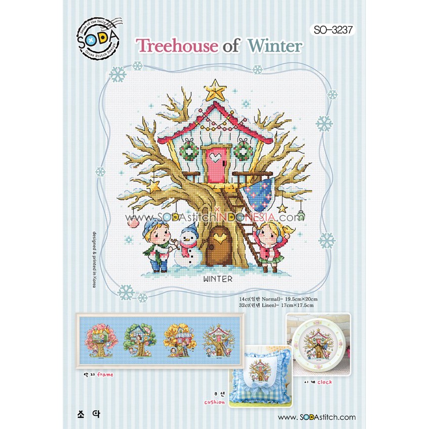 Paket DIY Craft Sulam Kristik Strimin Sodastitch SO-3237 - Treehouse Of Winter Musim Dingin