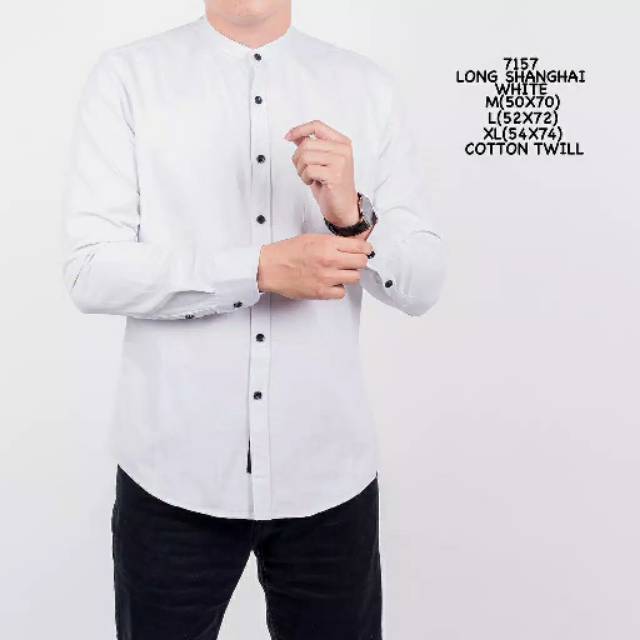 Baju Koko Panjang Slimfit Pria Shanghai Putih