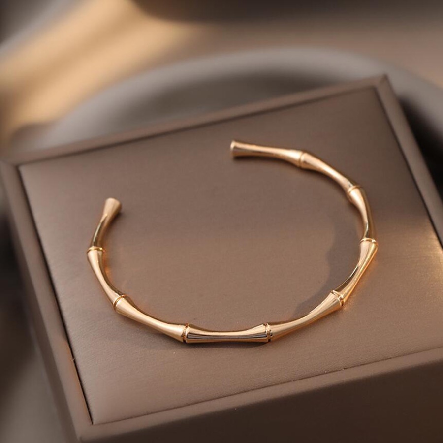 Bambu Yang Beruntung Gelang Terbuka Baja Titanium Emas Perak Perhiasan Fashion Wanita Bracelet Bangle