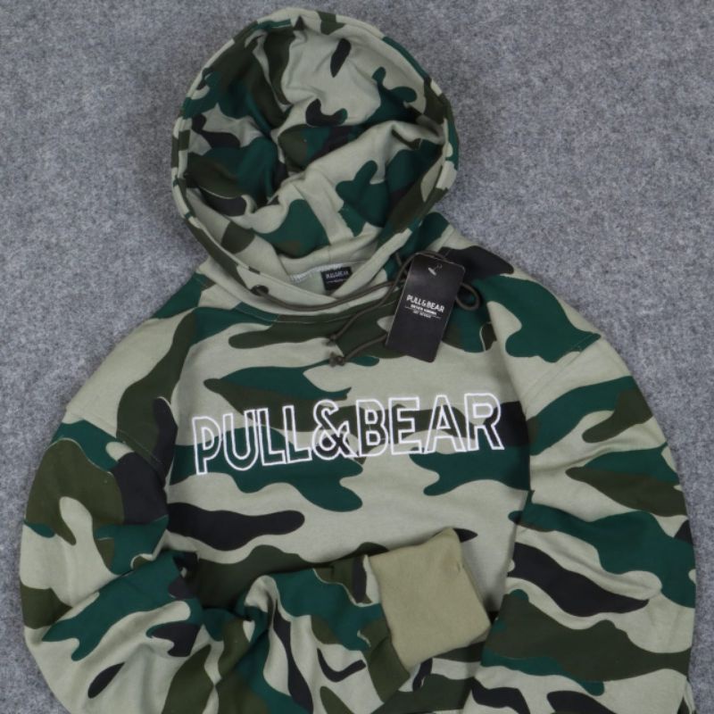 NEW!!!SWEATER HOODIE PULL&amp;BEAR CAMO OLIVE BORDIR FULLTAG &amp; LEBEL