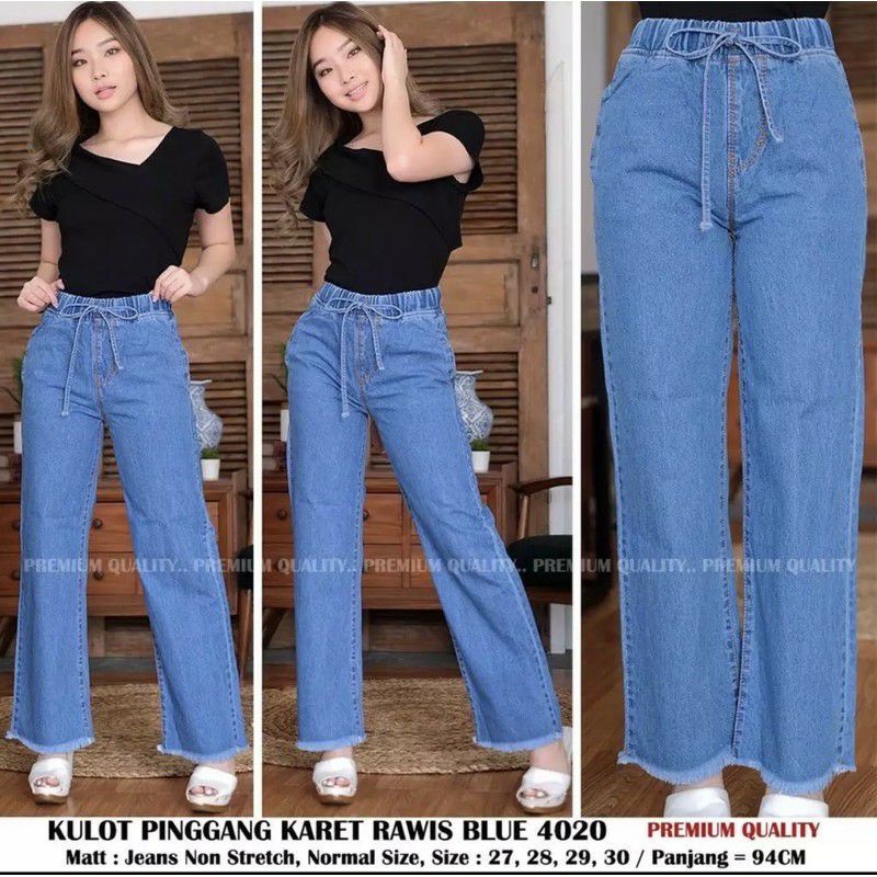 celana jeans kulot rawis pinggang karet terbaru 2022 jeans wanita modern murah kekinian