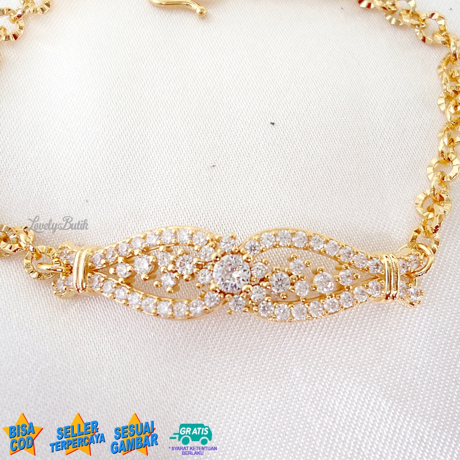 Lovelybutik - Gelang Tangan Xuping Gold 24K Wanita Dewasa Model Rantai Plat Permata Mewah J3nifer