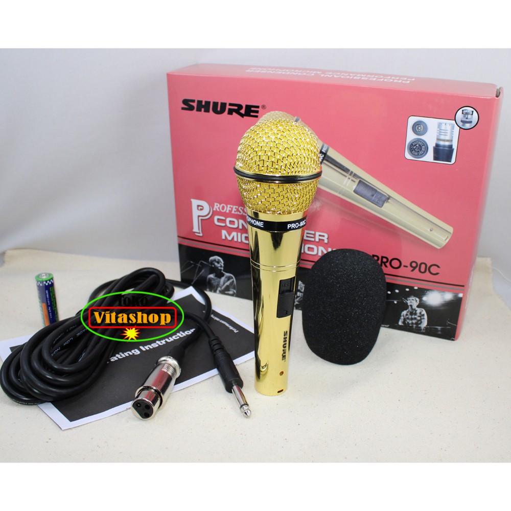 Mic Shure Pro-90C Mikrophone Cable Mikropon Kabel Mik Condenser Gold